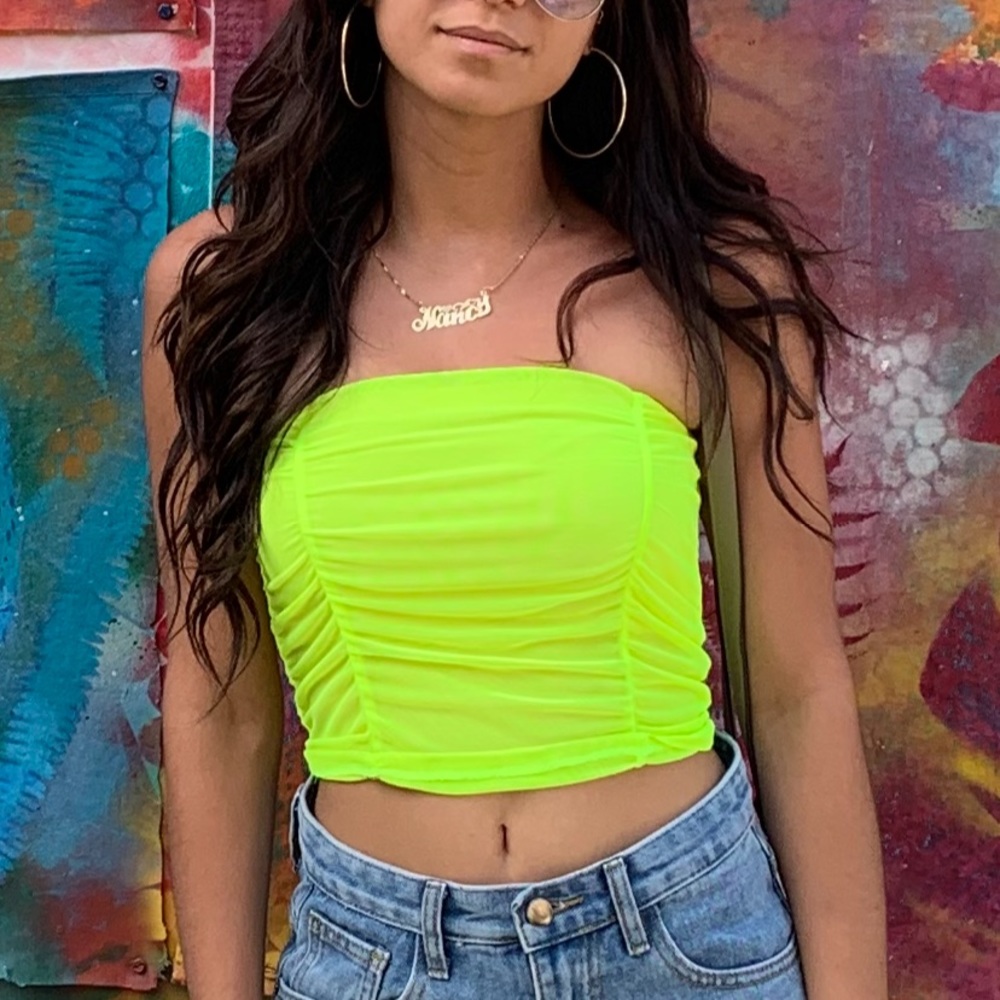 Neon mesh tube top